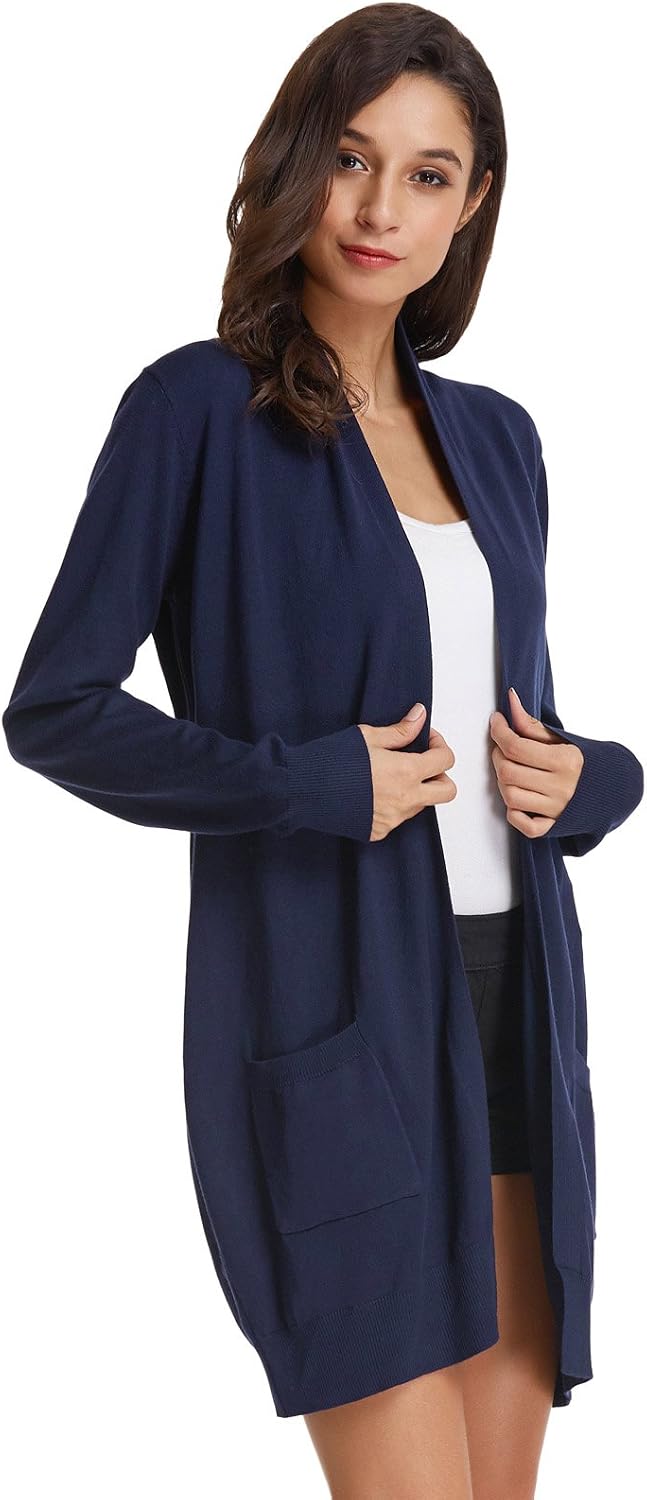 GRACE KARIN Damen Langarm Offene Strickjacke Lang Strickmantel Casual High Stretchy Cardigan mit Tas