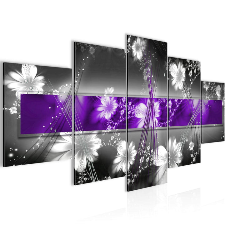 Runa Art Wandbilder Abstrakt Blumen 5 Teilig Bild auf Vlies Leinwand Deko Wohnzimmer Grau Lila Weiss