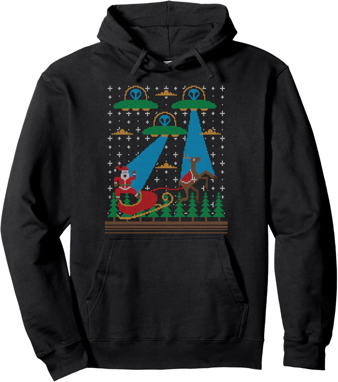 Weihnachtsmann Alien Invasion UFO Ugly Christmas Sweater Pullover Hoodie