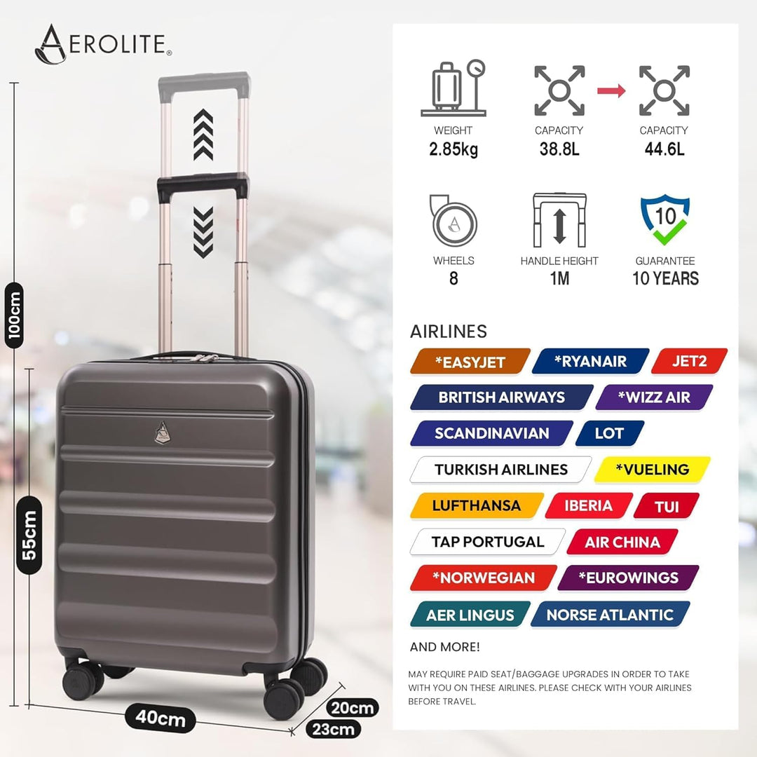 Aerolite ABS Hartschalen Trolley Koffer Reisekoffer mit 4 Rollen Cabin Kabin_handgepäck 55x40x20, Ca