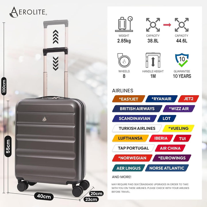 Aerolite ABS Hartschalen Trolley Koffer Reisekoffer mit 4 Rollen Cabin Kabin_handgepäck 55x40x20, Ca