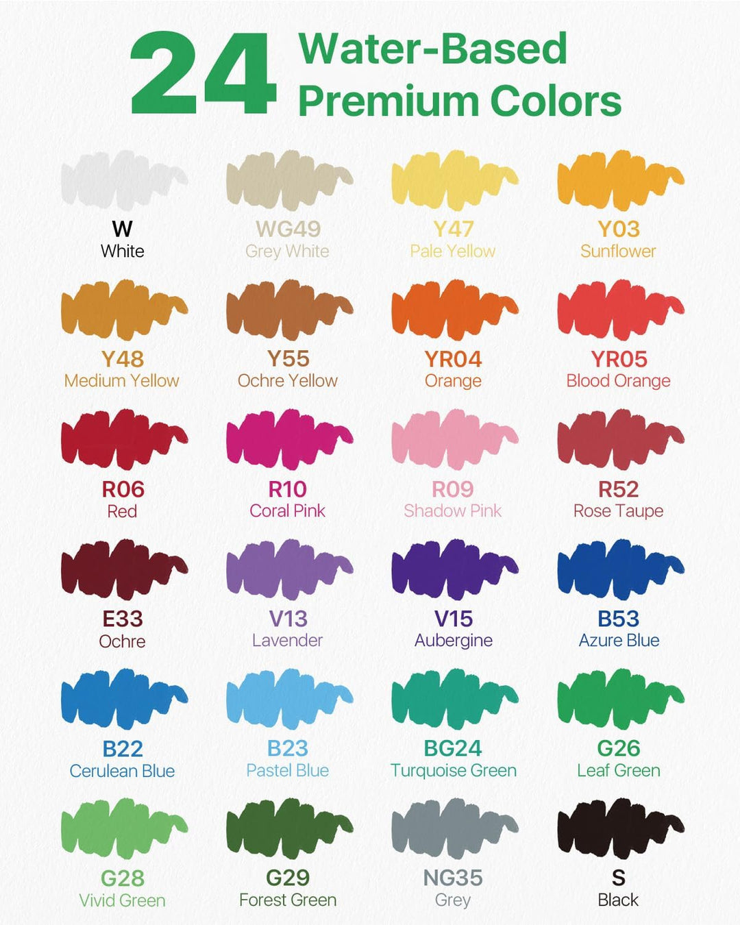 JusArt Acrylstifte 24 Farben set,1–8 mm Wasserfester Acrylmarker Pinsel Tip, für steine bemalen,holz