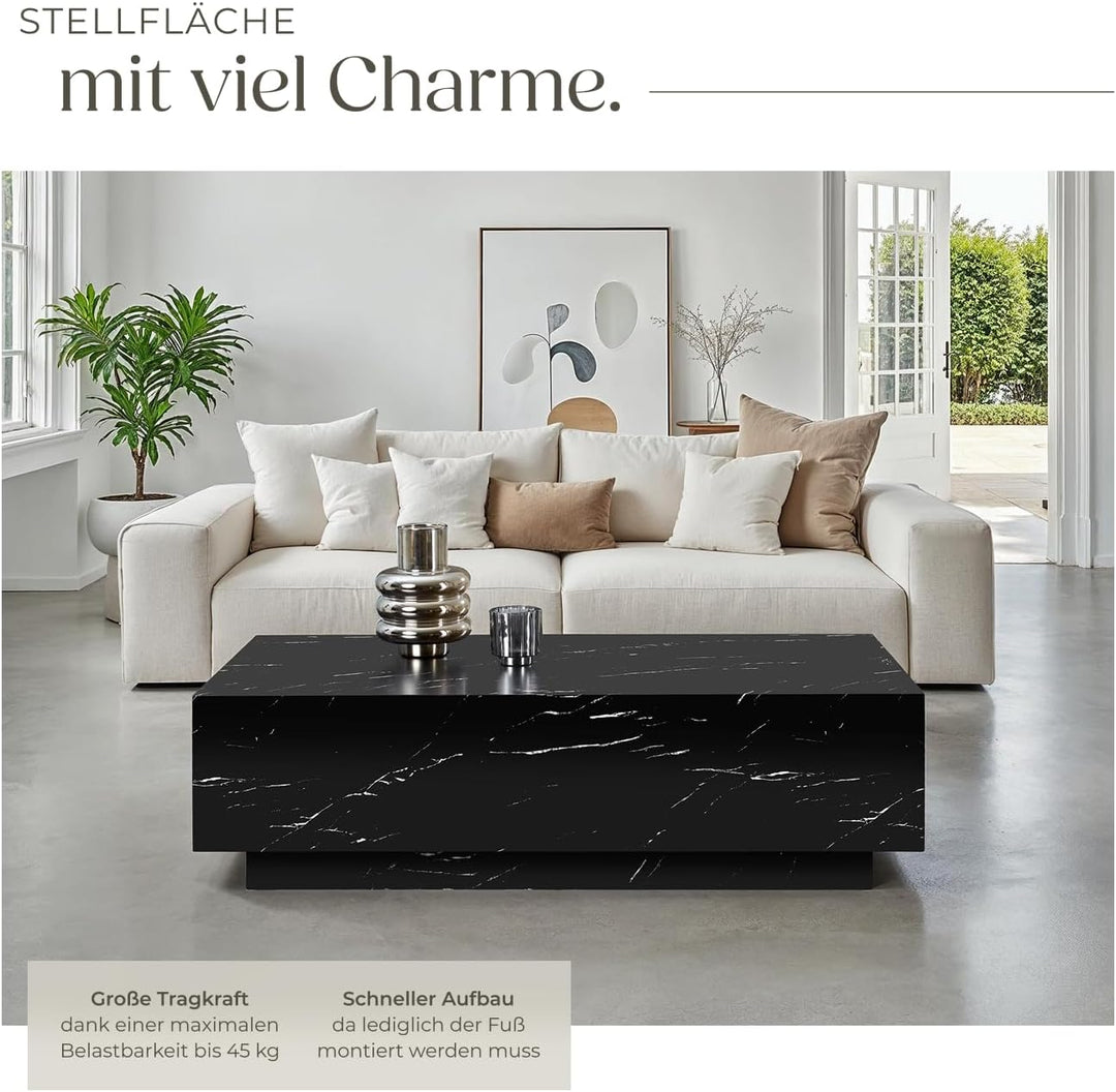tectake® Couch Tisch, Room Decor in Marmor Optik, Tisch Wohnzimmer, moderner Couchtisch, Beistelltis