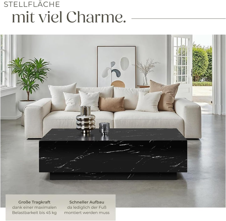 tectake® Couch Tisch, Room Decor in Marmor Optik, Tisch Wohnzimmer, moderner Couchtisch, Beistelltis