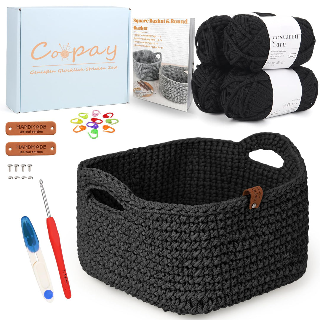 CoopayHäkelset für Anfänger: SquareKörbe Häkel Set mit Anleitung, DIY Häkeln Lernen mit 4,5mm-Nadeln