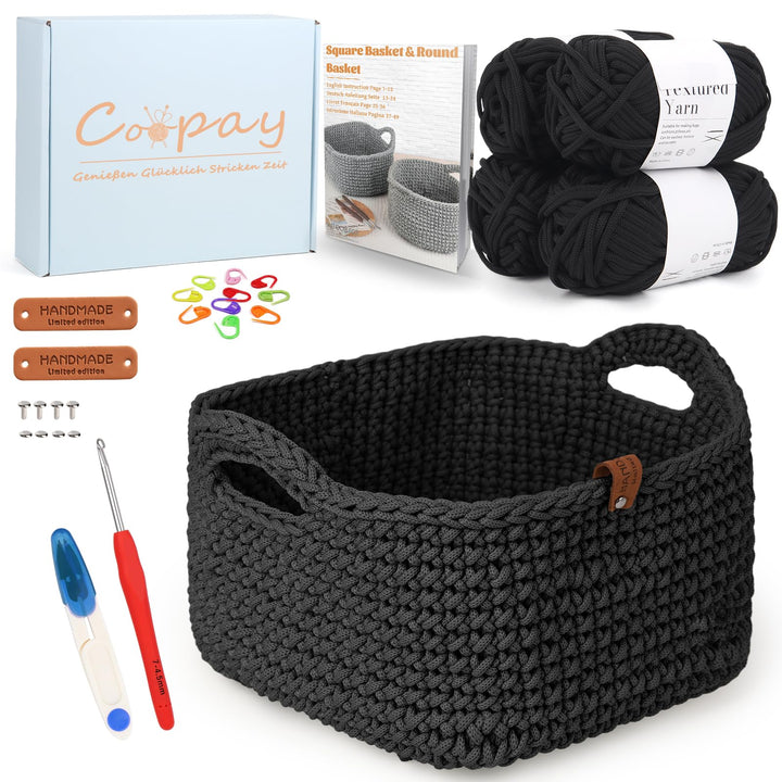 CoopayHäkelset für Anfänger: SquareKörbe Häkel Set mit Anleitung, DIY Häkeln Lernen mit 4,5mm-Nadeln