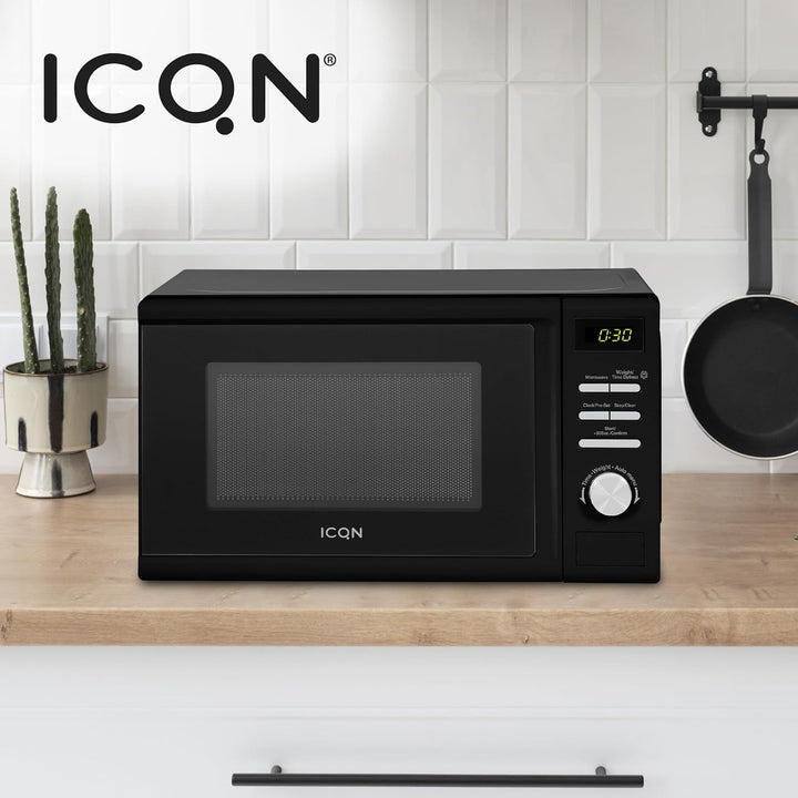 ICQN Mikrowelle, Solo-Mikrowelle, 20 L, 700 W, 5 Leistungsstufen, 8 Automatikprogramme, Gewicht und