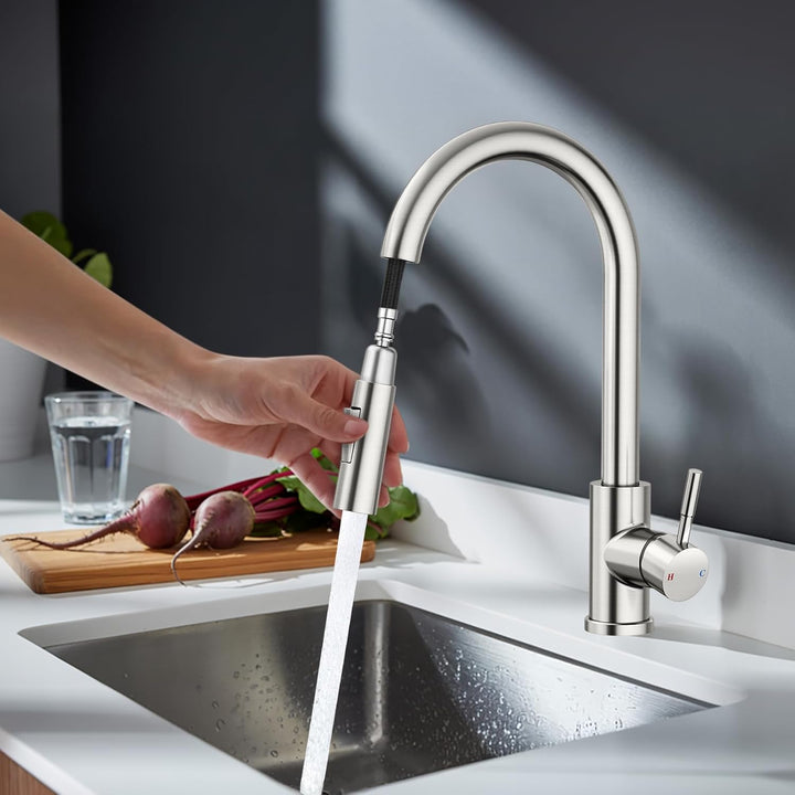 Rainsworth Wasserhahn Küche mit Brause Ausziehbar - Hochdruck Küchenarmatur mit Zwei Wasserstrahlart