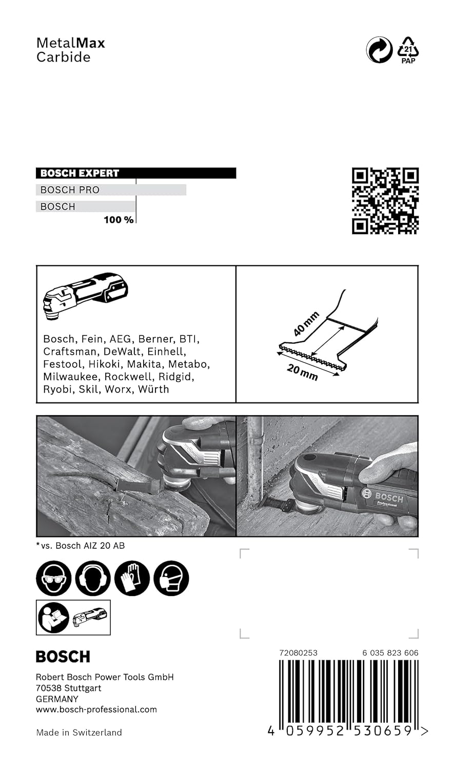 Bosch Professional 5x Sägeblatt Expert MetalMax AIZ 20 AIT (für Stahl, Edelstahl, Breite 20 mm, Zube