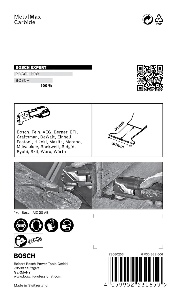 Bosch Professional 5x Sägeblatt Expert MetalMax AIZ 20 AIT (für Stahl, Edelstahl, Breite 20 mm, Zube