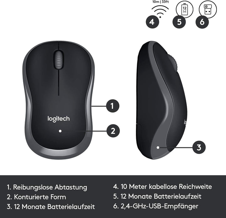 Logitech MK330 Kabelloses Tastatur-Maus-Set, 2.4 GHz Verbindung via USB-Empfänger, 4 programmierbare