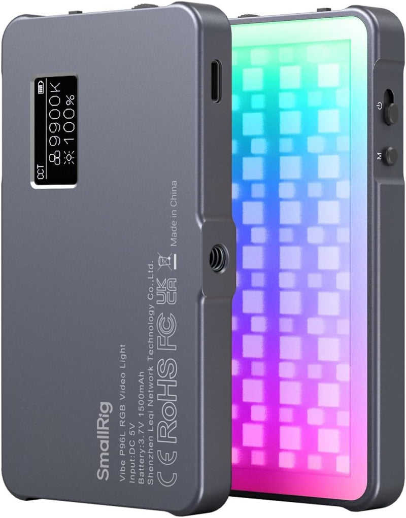 SMALLRIG Led Videoleuchte RGB, Leichtes Fotolicht mit Integriertem LCD-Display, 2500K–8000K, CRI 96,