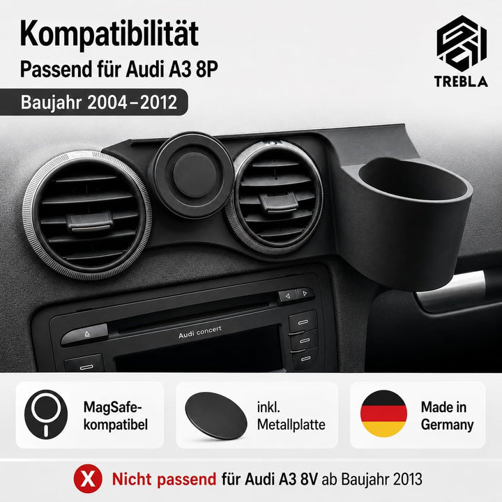 Generisch Handyhalterung kompatibel mit Audi A3 8P (BJ 2004-2013) Plus Getränkehalter, Plus Getränke