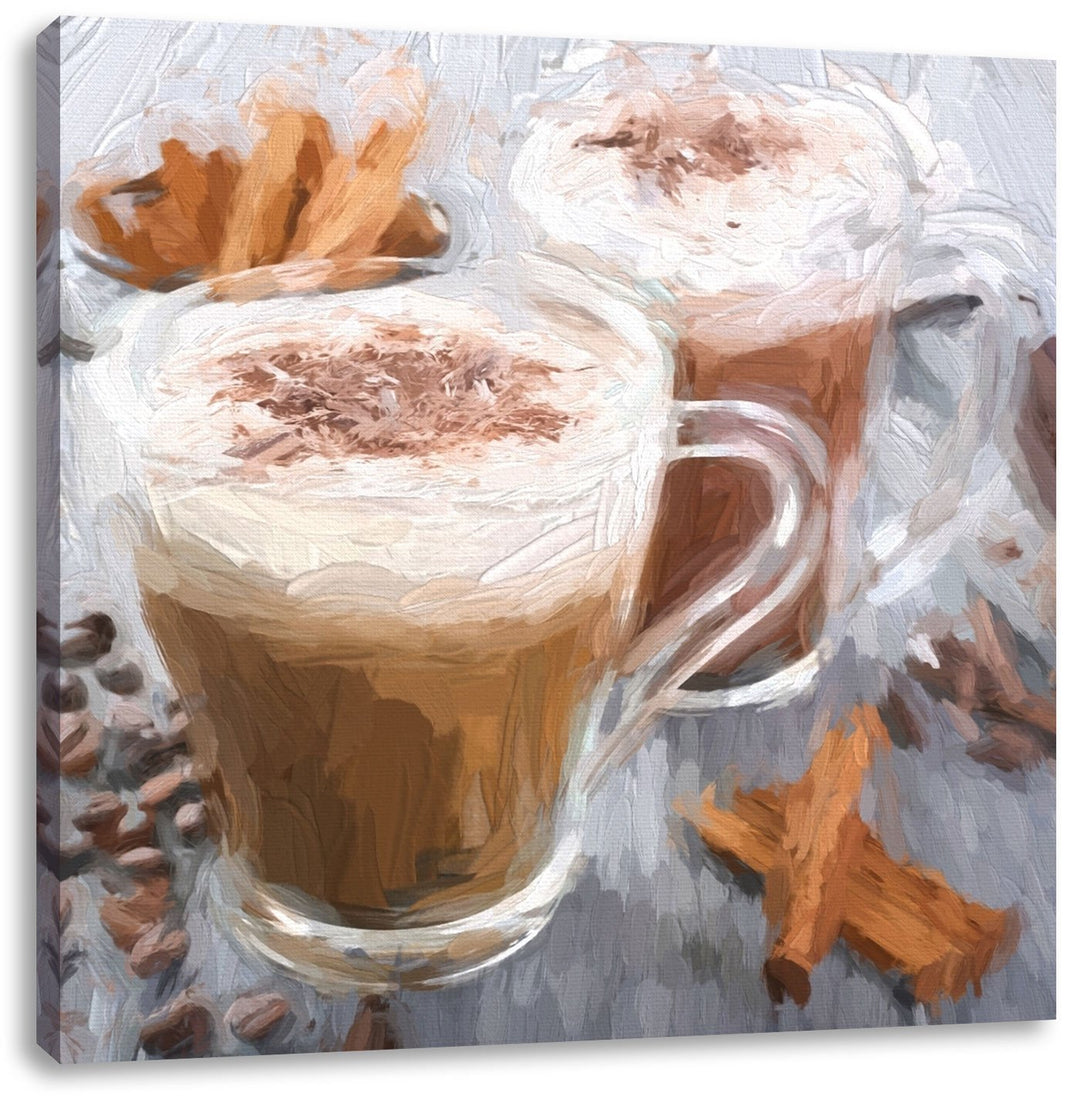 Pixxprint heisse Schokolade und frischer Kaffee mit Streuseln, Format: 70x70 auf Leinwand, 70x70