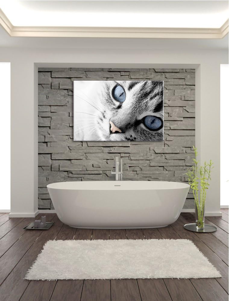 schöne Katzenaugen schwarz/weiss Format: 100x70 auf Leinwand, XXL riesige Bilder fertig gerahmt mit