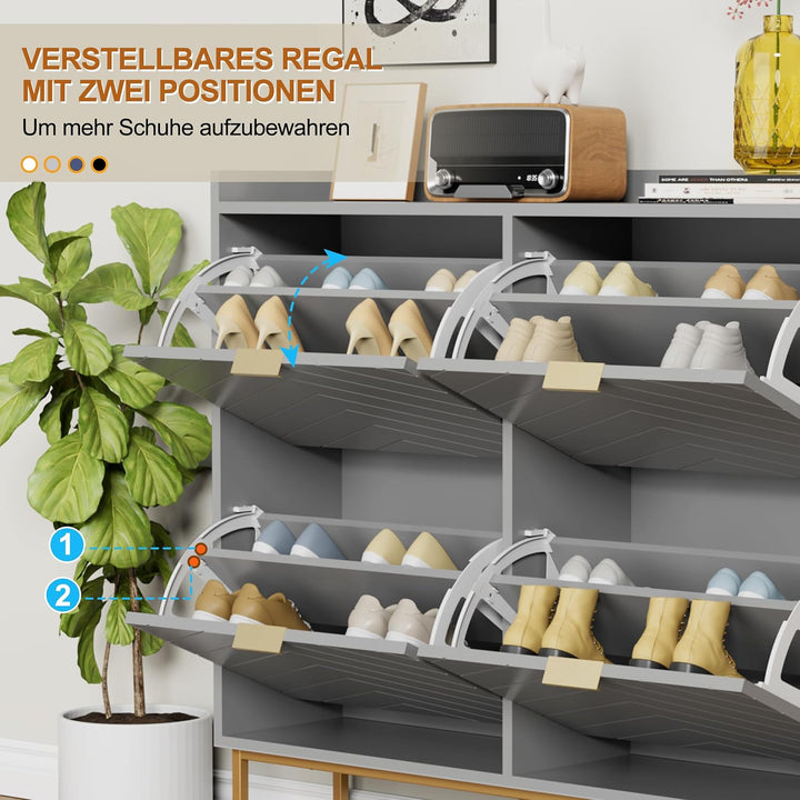 UEV Schuhschrank mit 4 Klappen Schmal,Freistehendes Schuhregal mit Kippschutz, Schuhkommode mit vers
