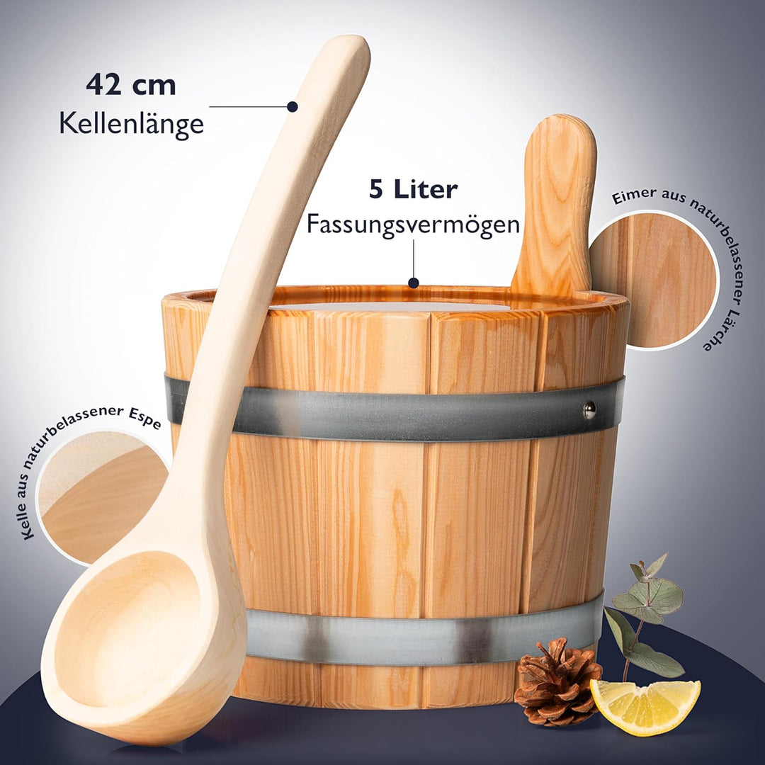 Sauna Eimer mit Kelle [5L] – handgefertigt aus naturbelassener Lärche – Made in Österreich - hochwer