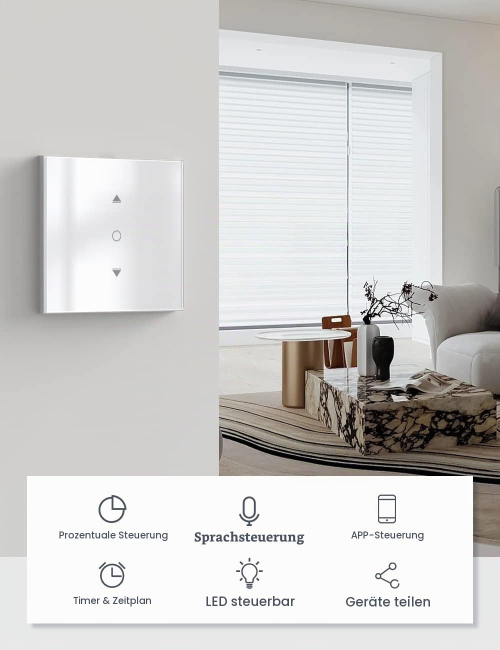 [6.1 Gen.] Smart Rolladenschalter, Maxcio Jalousieschalter mit Steuerbare LED, Kompatibel mit Alexa