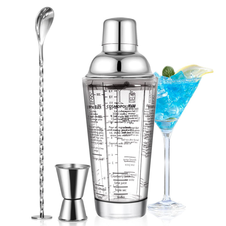 14oz Glas Cocktail Shaker Set, Margarita Mixer Shaker mit eingebautem Sieb und Messbecher & Mischlöf