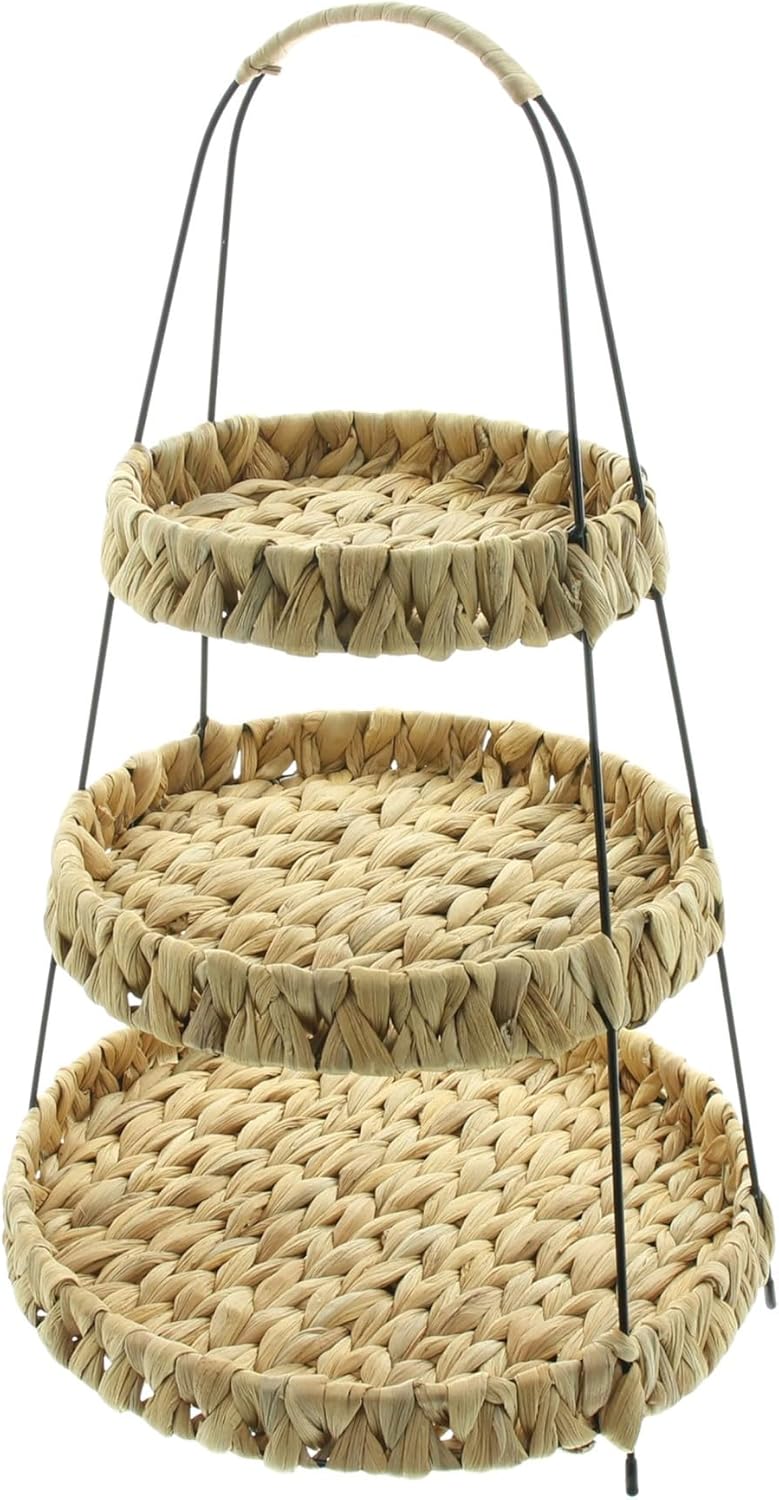 Dekoleidenschaft Etagere Wasserhyazinthe 52 cm hoch mit 3 Etagen, Obstetagere, Servierplatte, Cupcak
