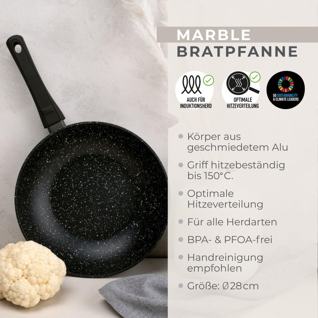 Fackelmann Wokpfanne Marble 28 cm, Antihaft-Wok aus 90% recyceltem Aluminium mit ergonomischem Kunst