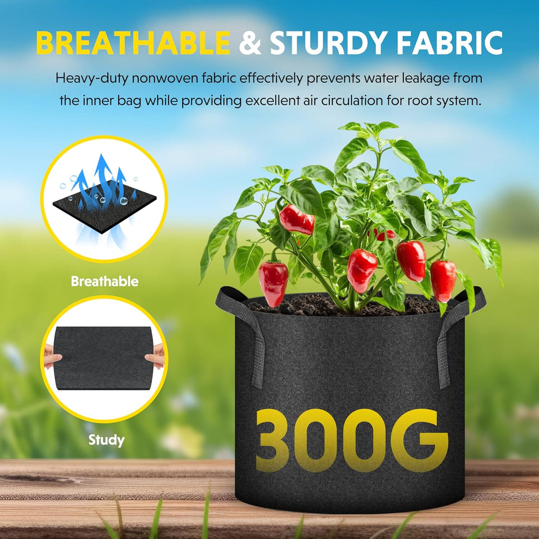 iPower 15L 5er-Pack Grow Bags Stoff Belüftungstöpfe Behälter mit Riemengriffen für Kindergarten und