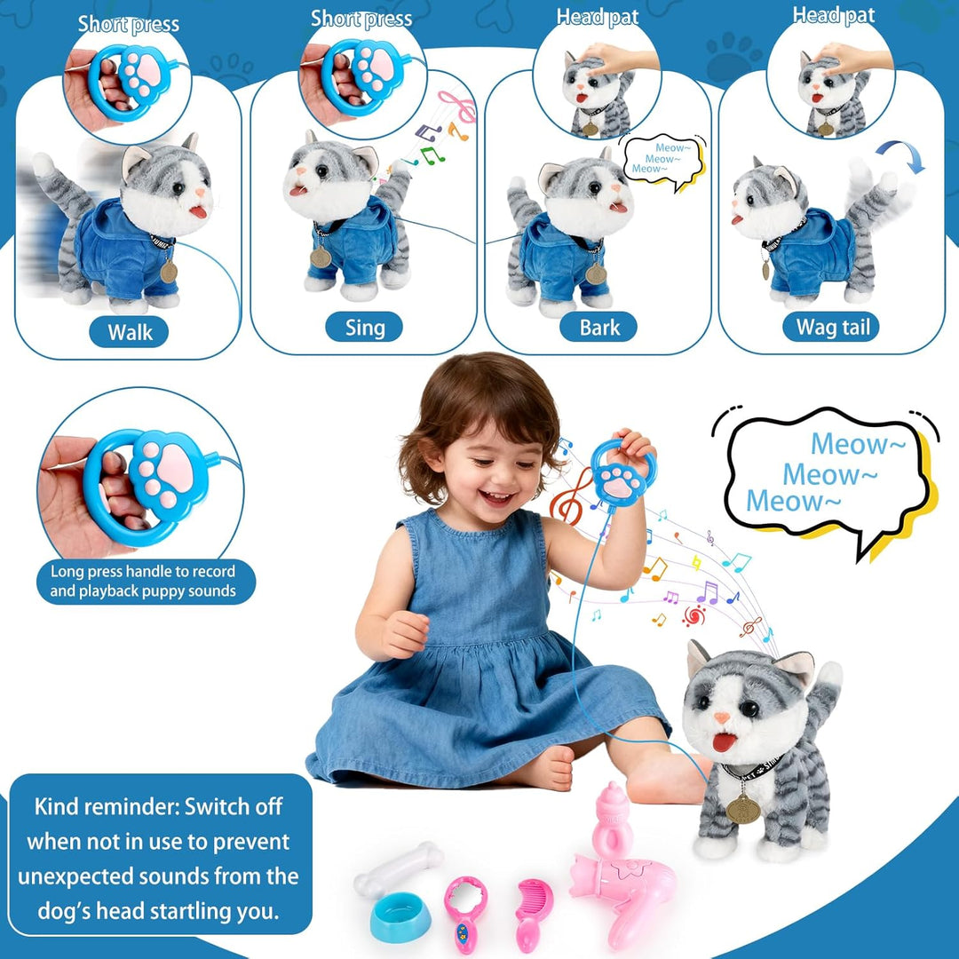 GuKKK Nteraktives Haustier Katze, Spielzeug Katze für Kinder, Katzen Ahre Kuscheltier Spielzeug, mit