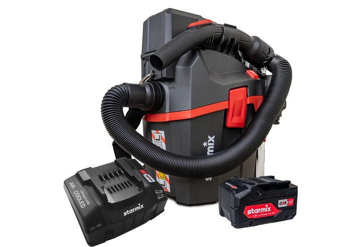Starmix Akku Nass Trockensauger Set Smart L 18V - Industriesauger Staubklasse L mit Tragegurt flexib