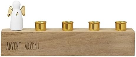 Räder Adventsengel aus Porzellan unglasiert und Akazienholz in der Farbe Gold, Masse: 17 x 7 x 3 cm,