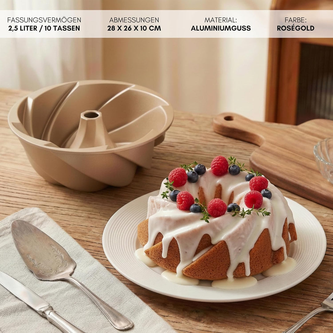 Erreke Gugelhupfform, Professionelle Qualität Kuchenform Ø 24 cm, Gugelhupf Backform, Sehr Widerstan