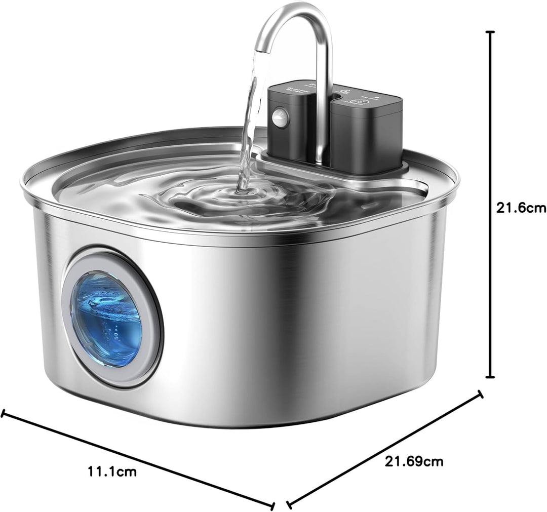 Voluas Edelstahl Katzenbrunnen - Drahtloser Haustierbrunnen mit Batteriebetrieb, 108oz/3,2L, Automat