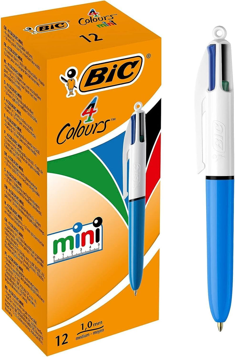 BIC 4 Farben Kugelschreiber Set 4 Colours Mini, 12er Pack, Ideal für das Büro, das Home Office oder