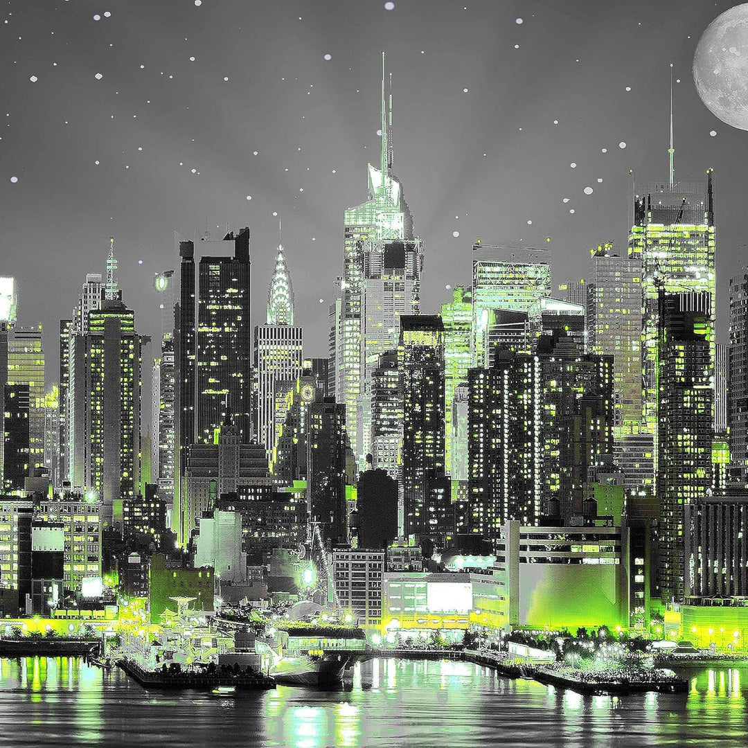 Runa Art Wandbilder New York City 5 Teilig Bild auf Vlies Leinwand Deko Wohnzimmer Büro Skyline Schw