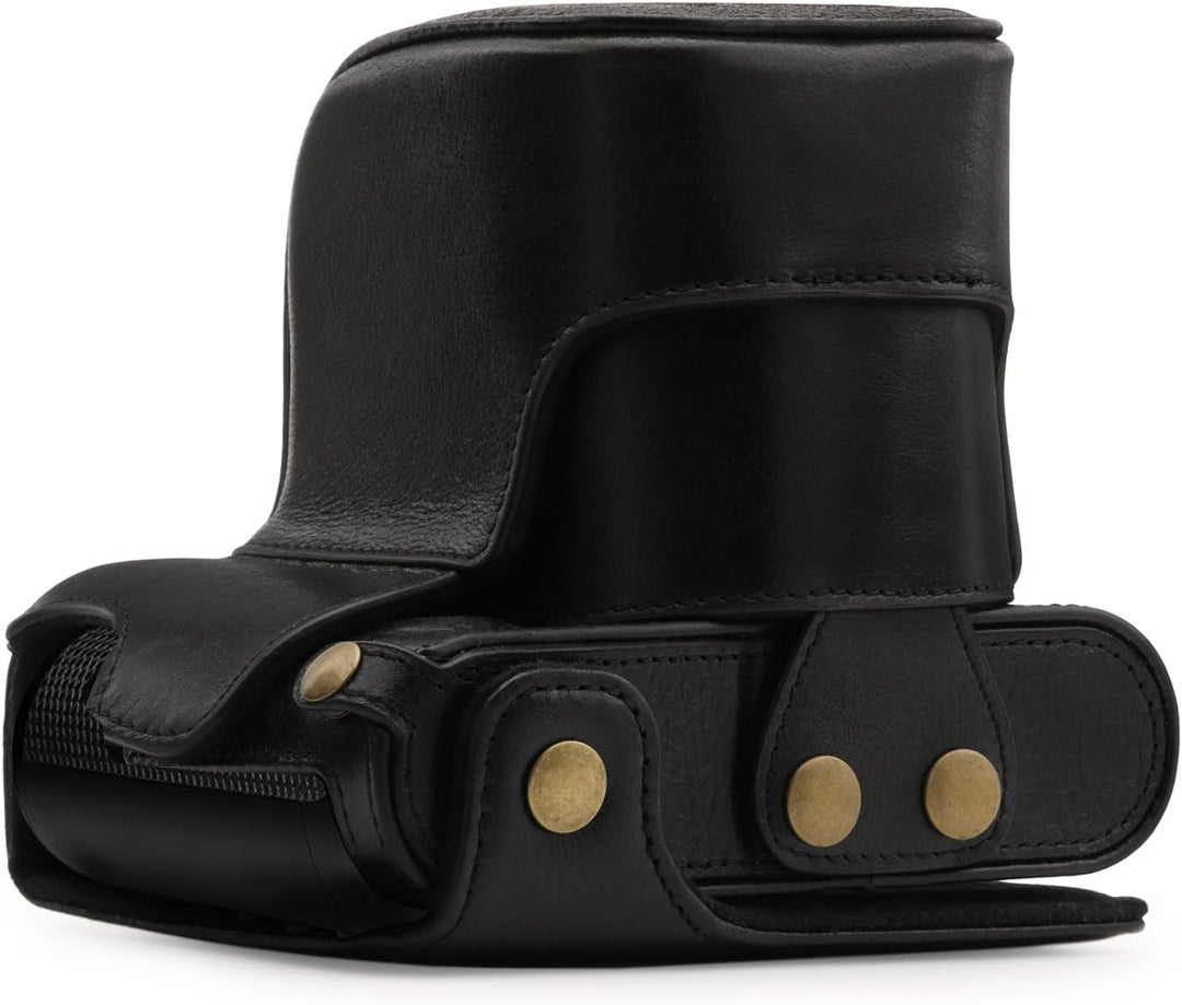 MegaGear MG1402 Leica Q-P, Q (Typ 116) Ever Ready Echtleder Kamera-Case mit Trageriemen - Schwarz, S