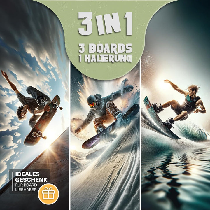CRID Doppel Skateboard Wandhalterung aus Bambus - Universal Halterung für Skateboard, Longboard, Sno