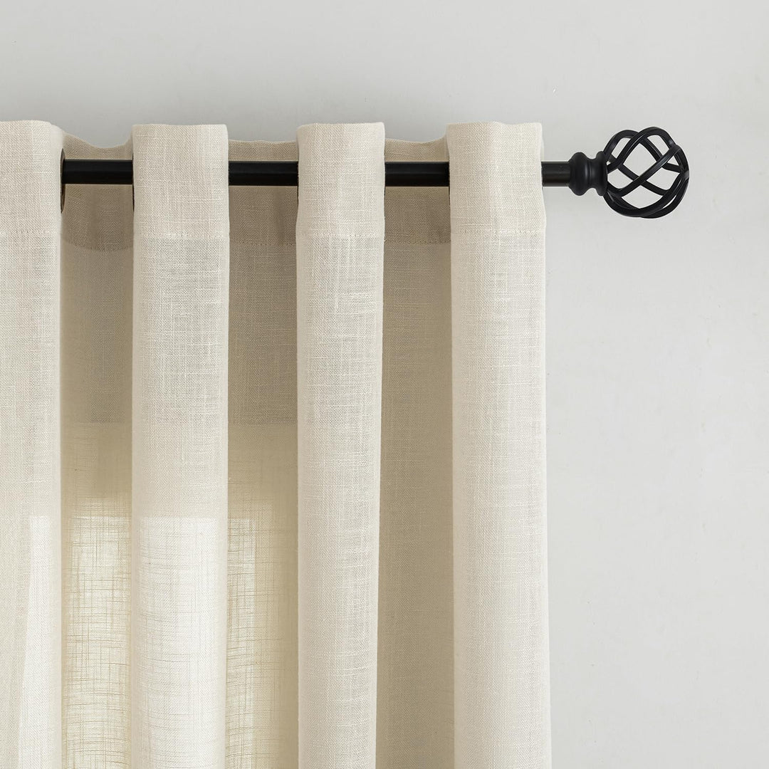 VOILYBIRD Natürliche Leinenstruktur Vorhänge mit Ösen Leinen Gardinen für Wohnzimmer (Beige, HxB 160