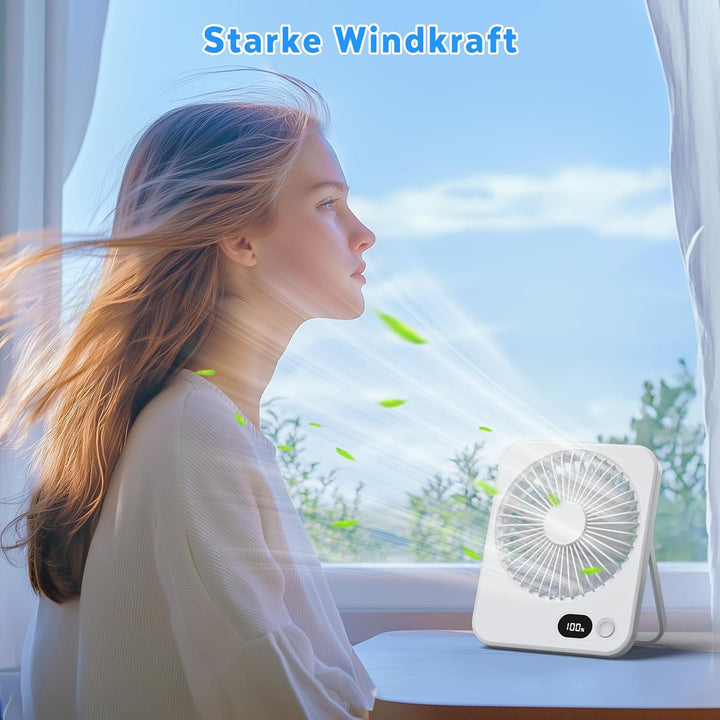 Klein Tischventilator USB Leise Ventilator Akku 3600mAh 5 Geschwindigkeiten 180°Einstellbar Tragbare