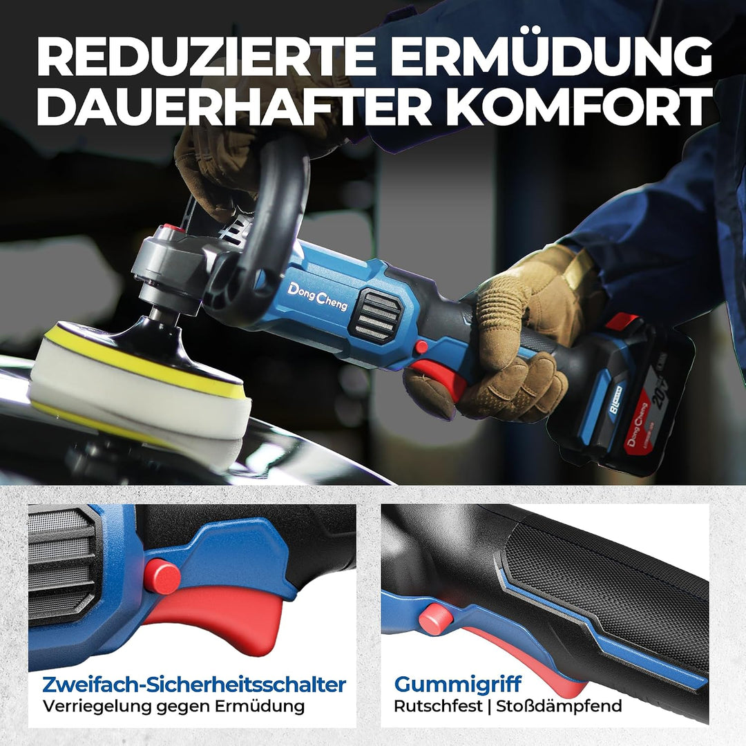 DongCheng Akku Poliermaschine für Auto, 4,0Ah Batterie,Bürstenloser Rotationspolierer, Sanftanlauf,