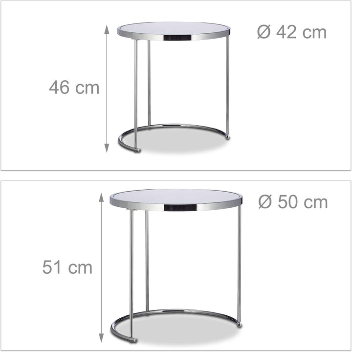 Relaxdays Satztische rund, Chromgestell, 2er Set, modernes Design - Milchglas, Couchtisch Metall, Be