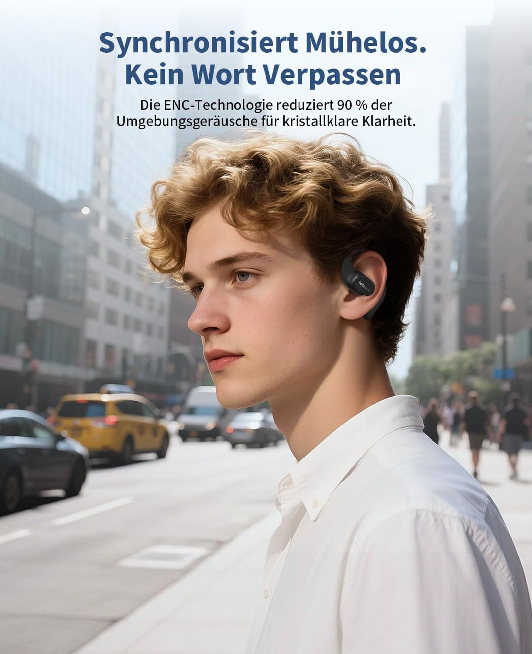 BlitzRock Open Ear Kopfhörer Kabellos Bluetooth 5.4 mit Ausgewogenem Sound, Weichem Ohrbügel, Krista