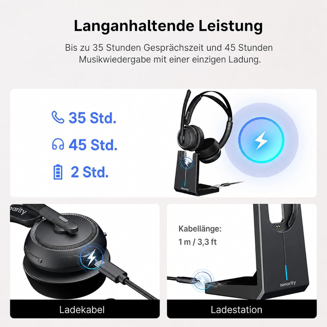 NEARITY EP320 Wireless Headset mit Mikro für Arbeit, Bluetooth-Headset mit Geräuschunterdrückung, US