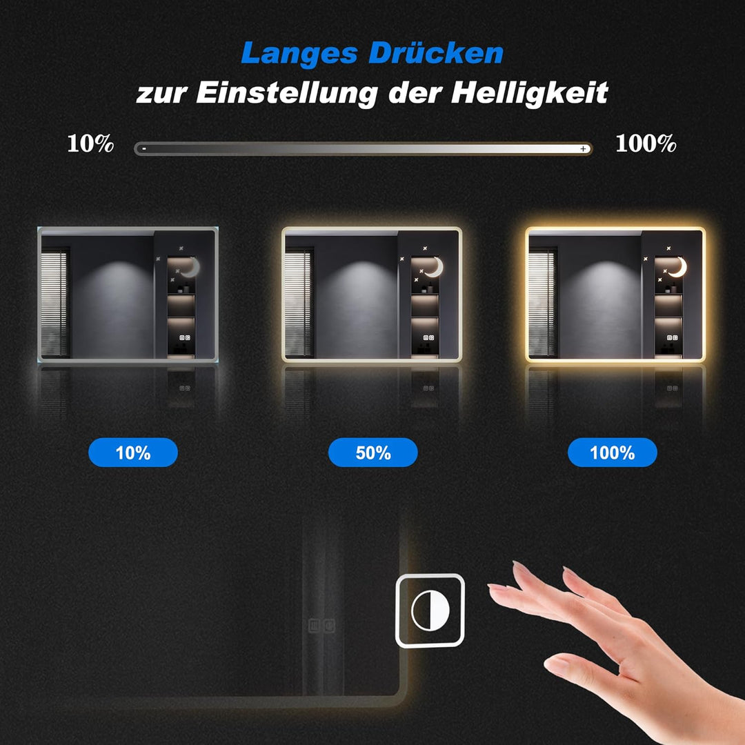 SONNI LED Badspiegel mit Stern-Mond-Dekoration 100x60 cm, Touch Badezimmerspiegel mit Steckdose, 3 L