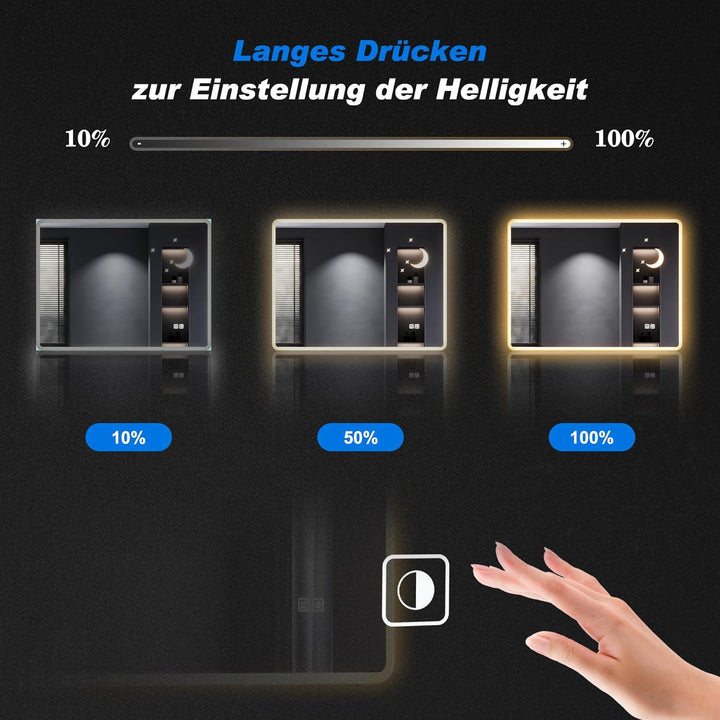 SONNI LED Badspiegel mit Stern-Mond-Dekoration 100x60 cm, Touch Badezimmerspiegel mit Steckdose, 3 L