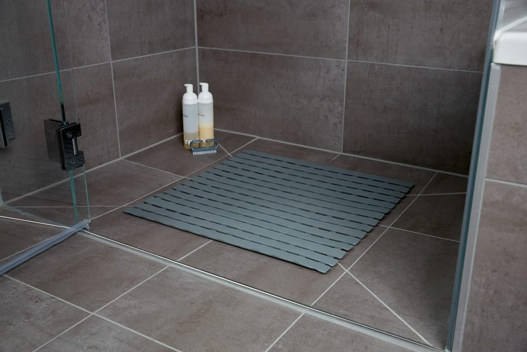 WENKO Duscheinlage Mod. Arinos Grau, Antirutsch-Duschmatte mit Saugnäpfen, 54 x 54 cm, Oberfläche mi