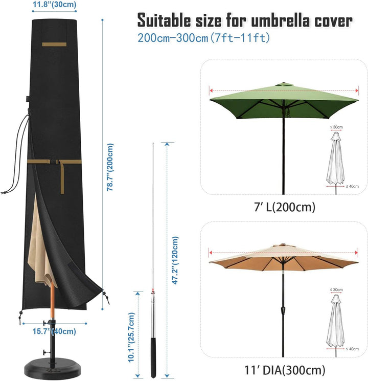 VANSHEIM Abdeckhauben für Sonnenschirme Abdeckung Ø 200 cm bis 300 cm Sonnenschirm Schutzhülle für A