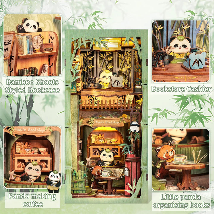 CUTEBEE DIY Book Nook Puppenhaus Kit mit Staubschutz und LED-Licht -DIY Miniatur Haus Kit,Holzkunst