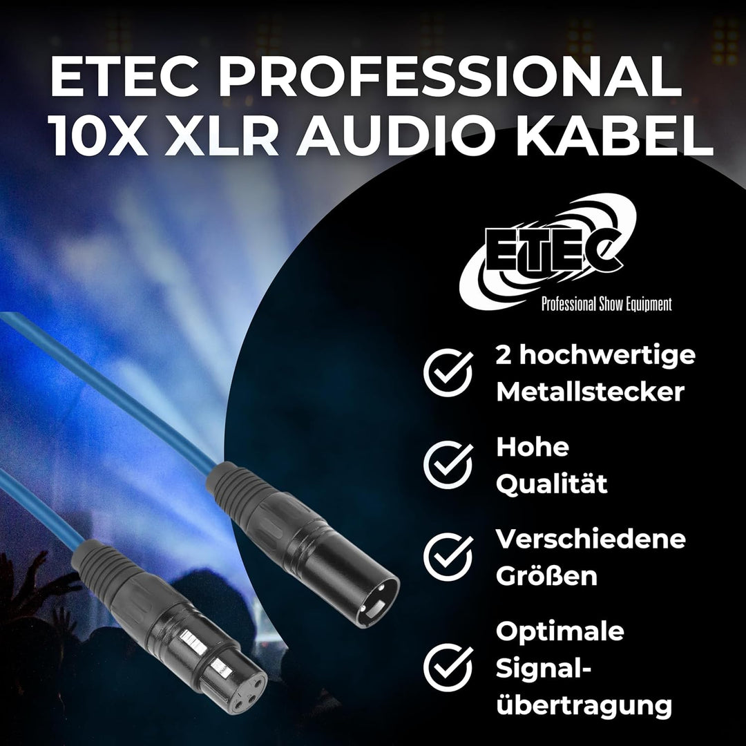 ETEC, XLR-Kabel, Mikrofon-Kabel, XLR-Stecker auf XLR-Buchse, XLR-Verbindungs-Kabel, blau, 20,0 m 20,