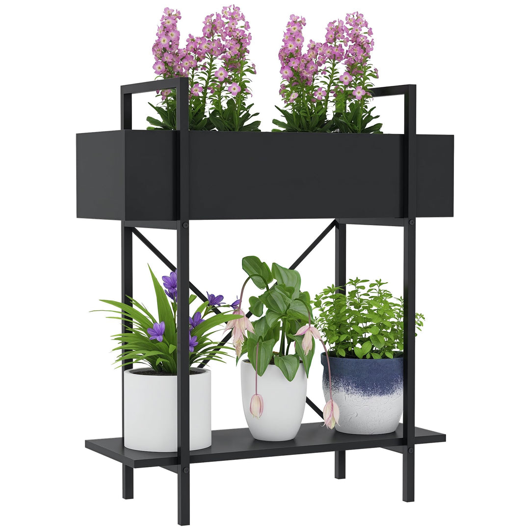 Outsunny 2-Etagen Pflanzenständer, Blumenständer für Innen Aussen, Pflanzenregal aus Metall, mehrstö