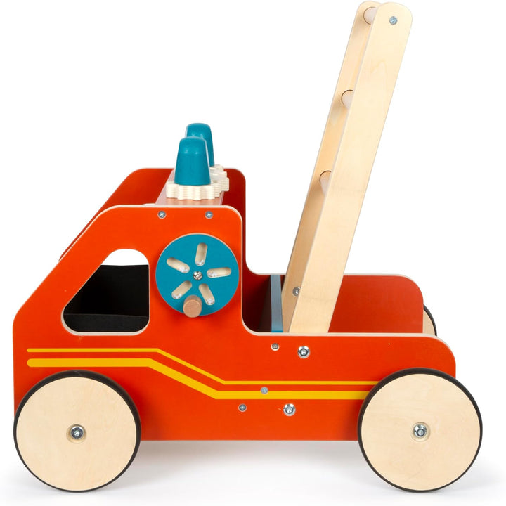 small foot Lauflernwagen Feuerwehr aus Holz, Moderne Lauflernhilfe für Feuerwehrfans, für Kinder ab