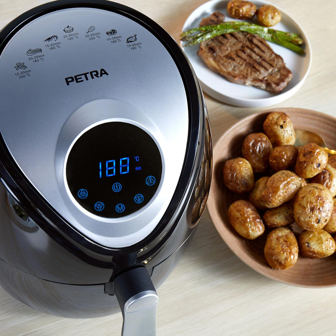 Petra Heissluftfritteuse XXL Airfryer 4,5L Digital, Luftfritteuse mit Timer, Antihaft Kochkorb, 7 Ko